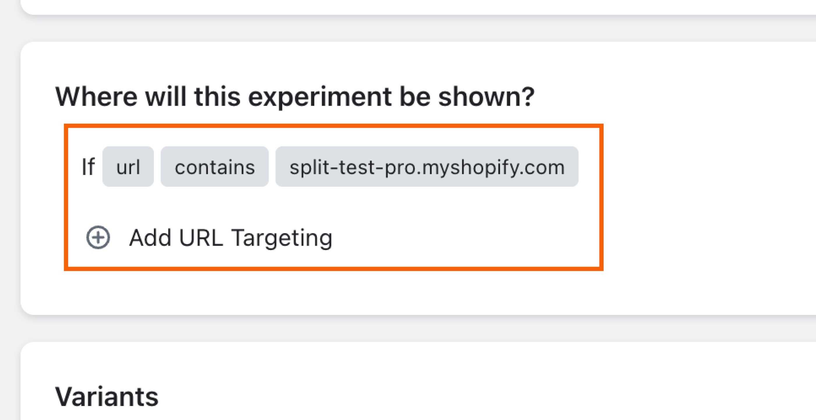 URL Targeting highlighted