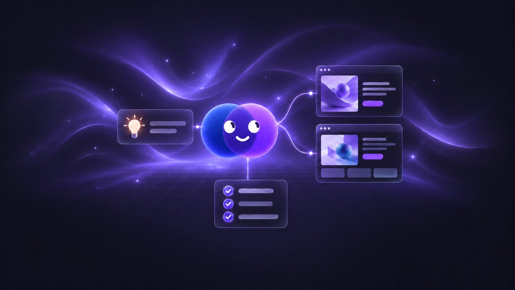 Splitty, the Split Test Pro mascot, connecting an idea card to a checklist and two page variants