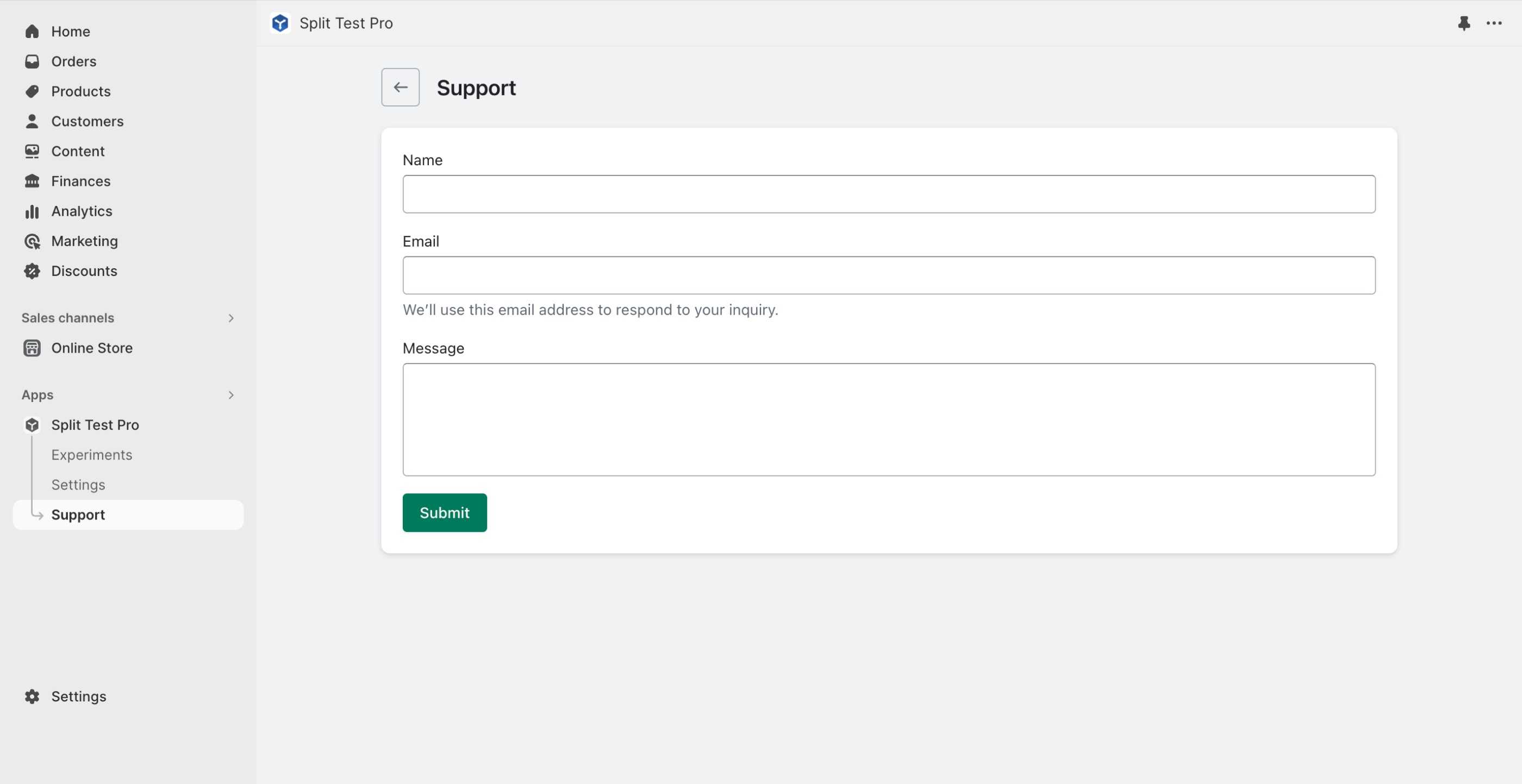 Support screenshot